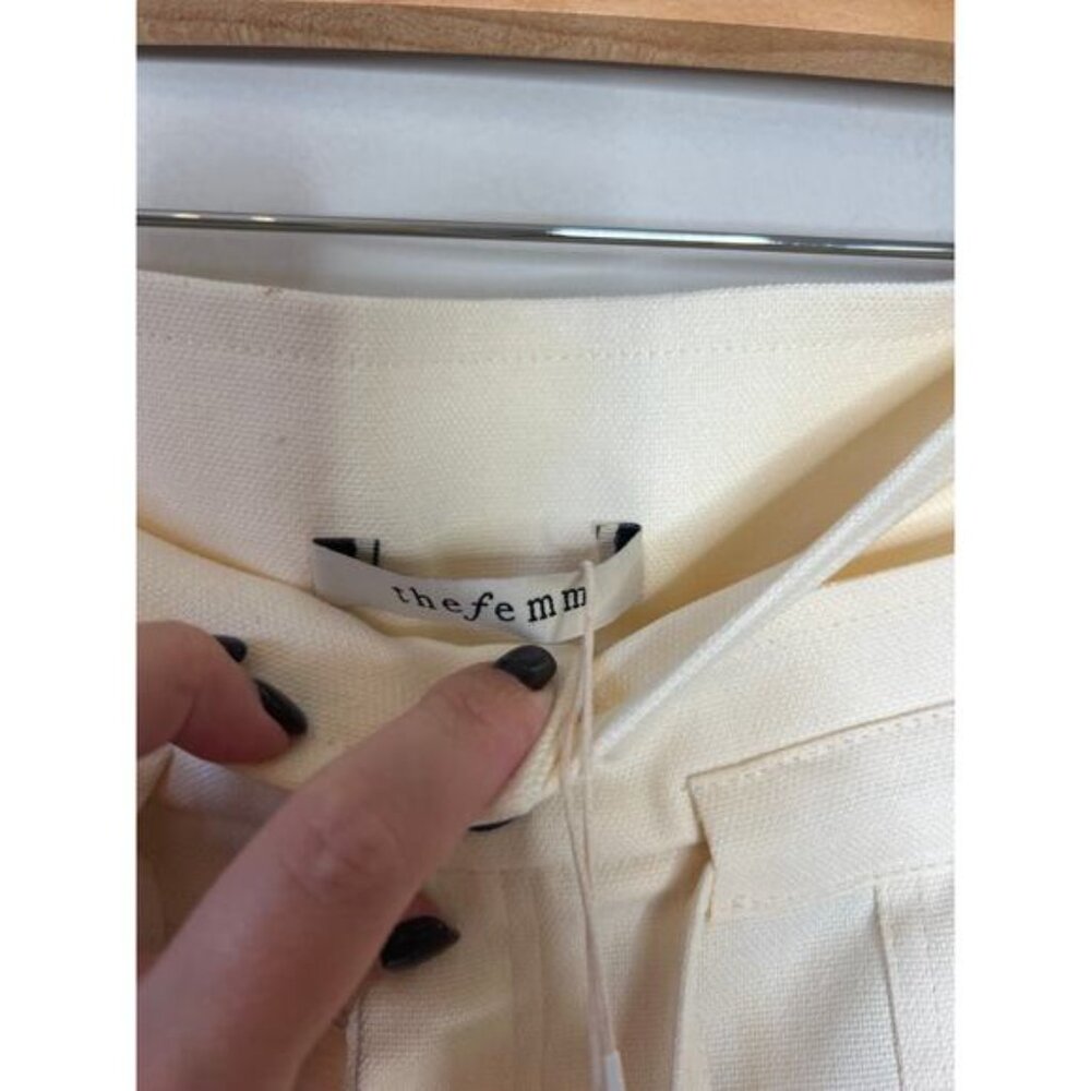 NWT The Femm Sophie Tie Waist Button Pockets Mini Skirt Ivory Size: M - Picture 5 of 8